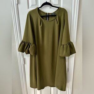 Nina Leonard Olive Long Sleeve Dress